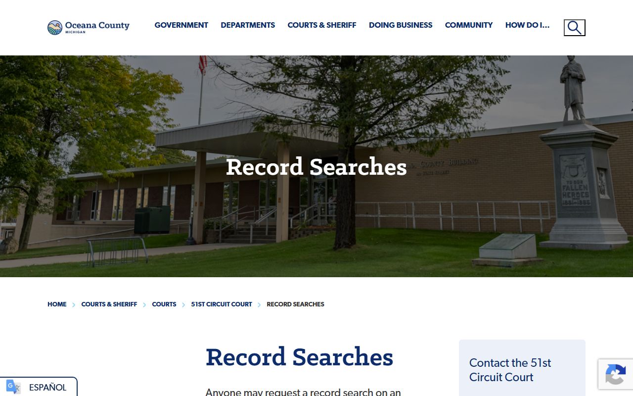 Oceana County court records written circuit search fee information