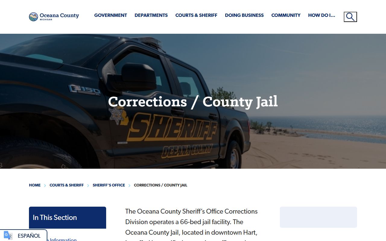Oceana County Jail corrections division overview and inmate lookup context