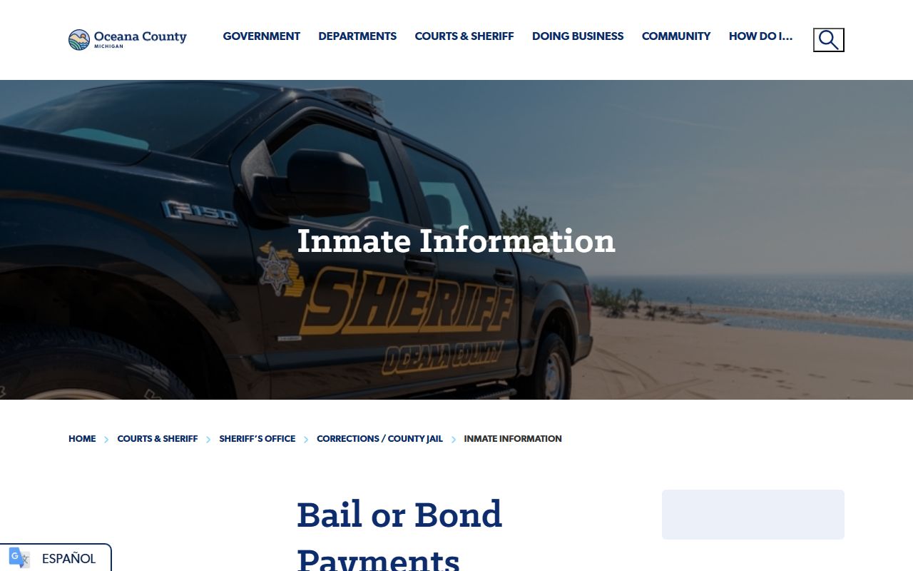 Oceana County inmate information page for jail records and custody lookup